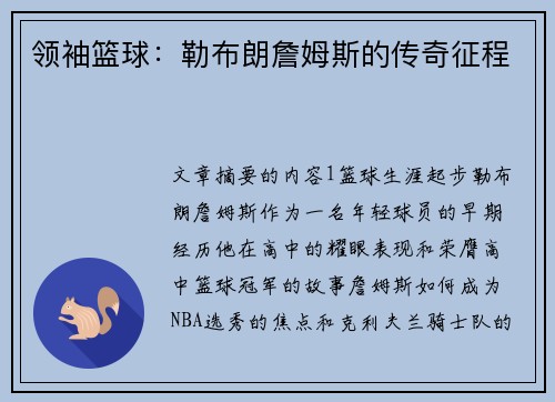 领袖篮球：勒布朗詹姆斯的传奇征程